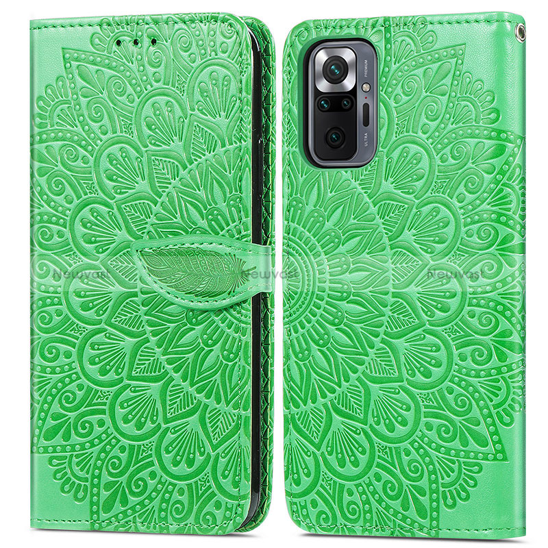 Leather Case Stands Fashionable Pattern Flip Cover Holder S04D for Xiaomi Redmi Note 10 Pro 4G Green