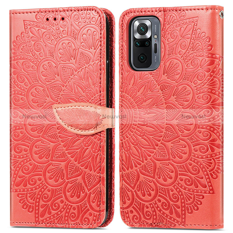 Leather Case Stands Fashionable Pattern Flip Cover Holder S04D for Xiaomi Redmi Note 10 Pro 4G Red