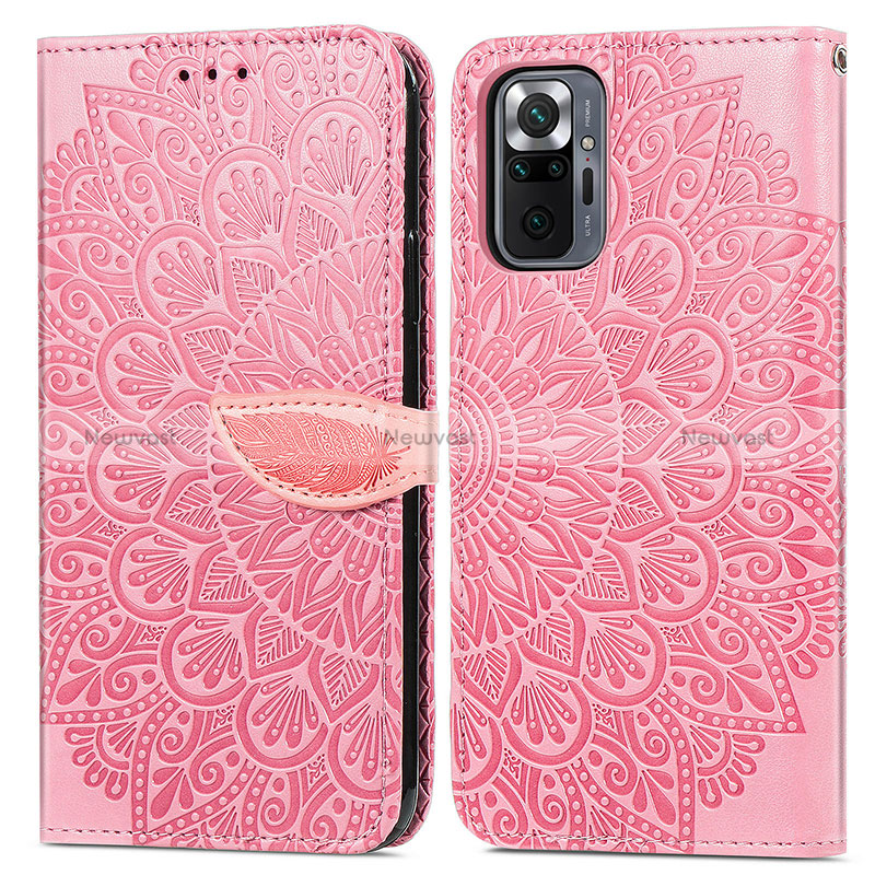 Leather Case Stands Fashionable Pattern Flip Cover Holder S04D for Xiaomi Redmi Note 10 Pro Max Rose Gold