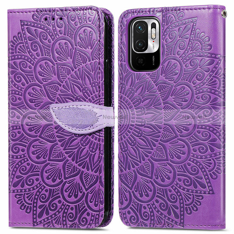 Leather Case Stands Fashionable Pattern Flip Cover Holder S04D for Xiaomi Redmi Note 10T 5G Purple