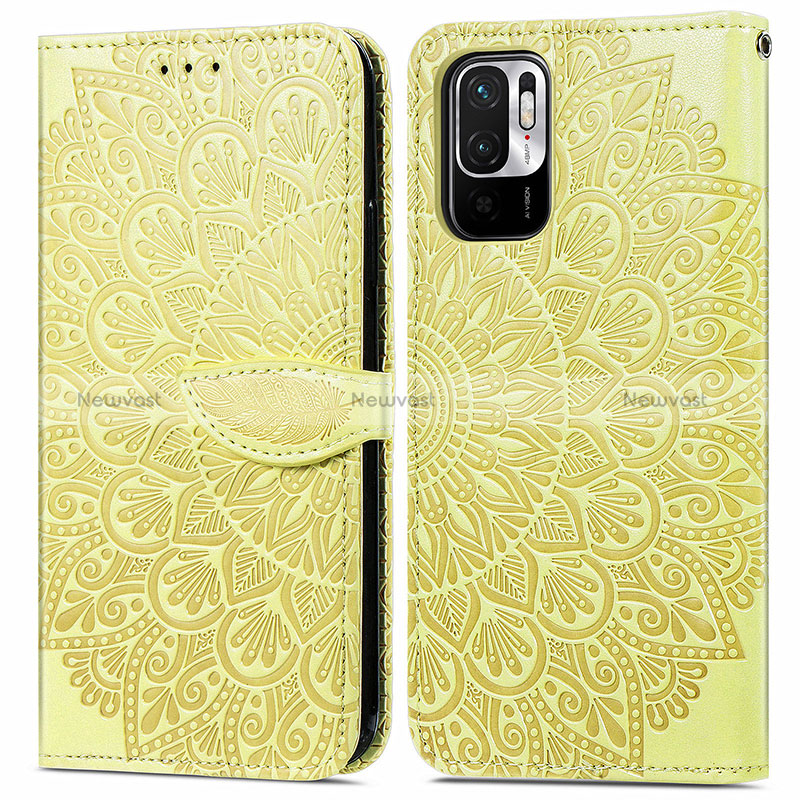 Leather Case Stands Fashionable Pattern Flip Cover Holder S04D for Xiaomi Redmi Note 10T 5G Yellow