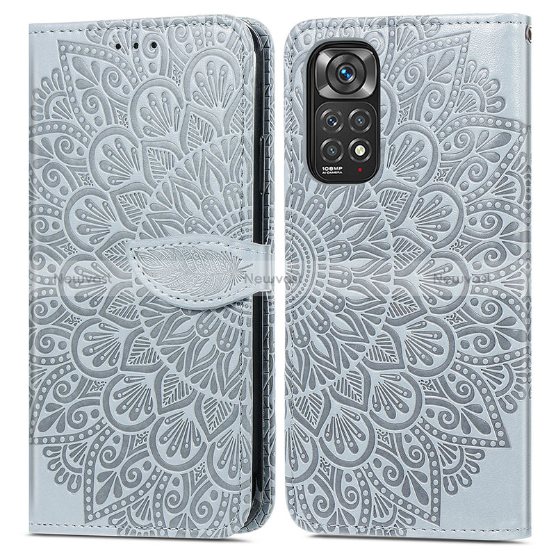 Leather Case Stands Fashionable Pattern Flip Cover Holder S04D for Xiaomi Redmi Note 11 4G (2022) Gray