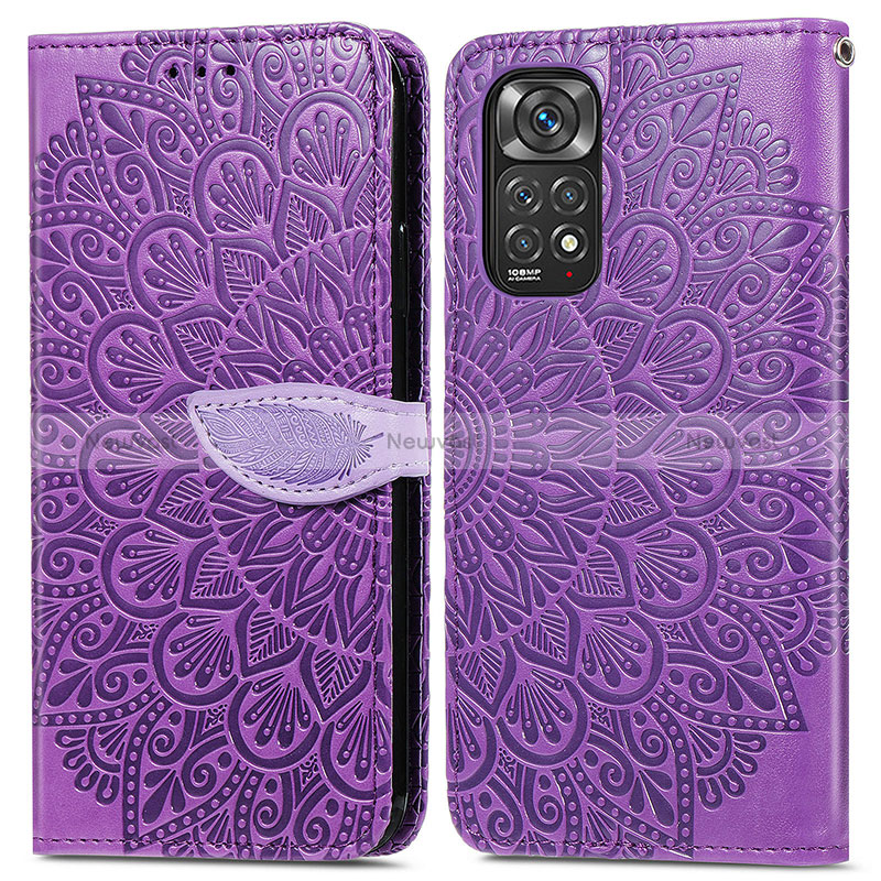 Leather Case Stands Fashionable Pattern Flip Cover Holder S04D for Xiaomi Redmi Note 11 4G (2022) Purple