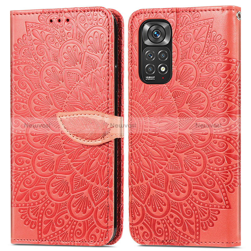 Leather Case Stands Fashionable Pattern Flip Cover Holder S04D for Xiaomi Redmi Note 11 Pro 4G Red