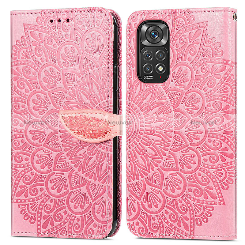 Leather Case Stands Fashionable Pattern Flip Cover Holder S04D for Xiaomi Redmi Note 11 Pro 4G Rose Gold