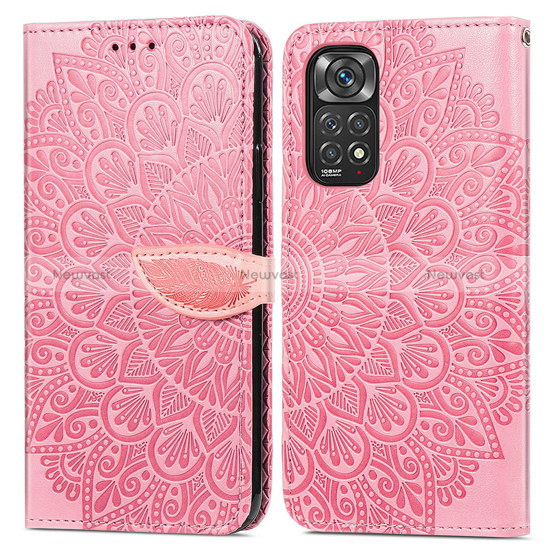 Leather Case Stands Fashionable Pattern Flip Cover Holder S04D for Xiaomi Redmi Note 11 Pro 5G Rose Gold