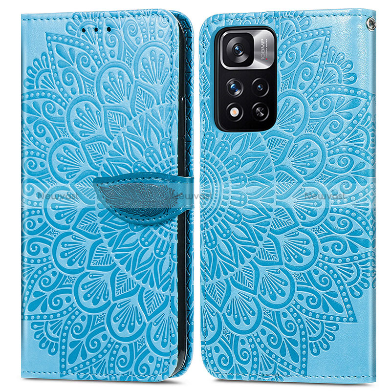 Leather Case Stands Fashionable Pattern Flip Cover Holder S04D for Xiaomi Redmi Note 11 Pro+ Plus 5G Blue