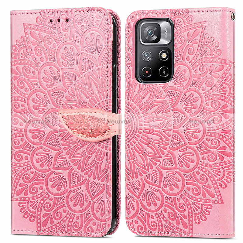 Leather Case Stands Fashionable Pattern Flip Cover Holder S04D for Xiaomi Redmi Note 11T 5G Rose Gold