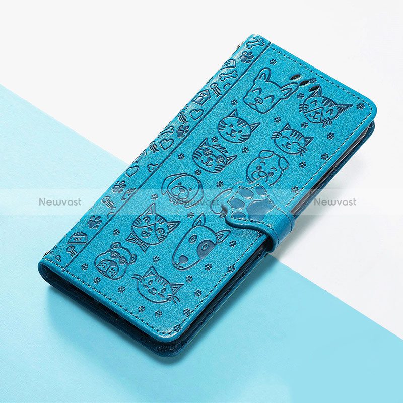 Leather Case Stands Fashionable Pattern Flip Cover Holder S05D for Google Pixel 6 Pro 5G Blue