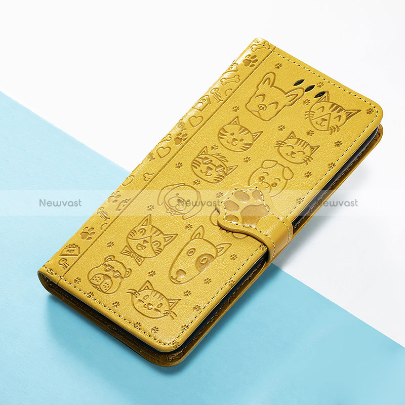 Leather Case Stands Fashionable Pattern Flip Cover Holder S05D for Google Pixel 7a 5G Yellow