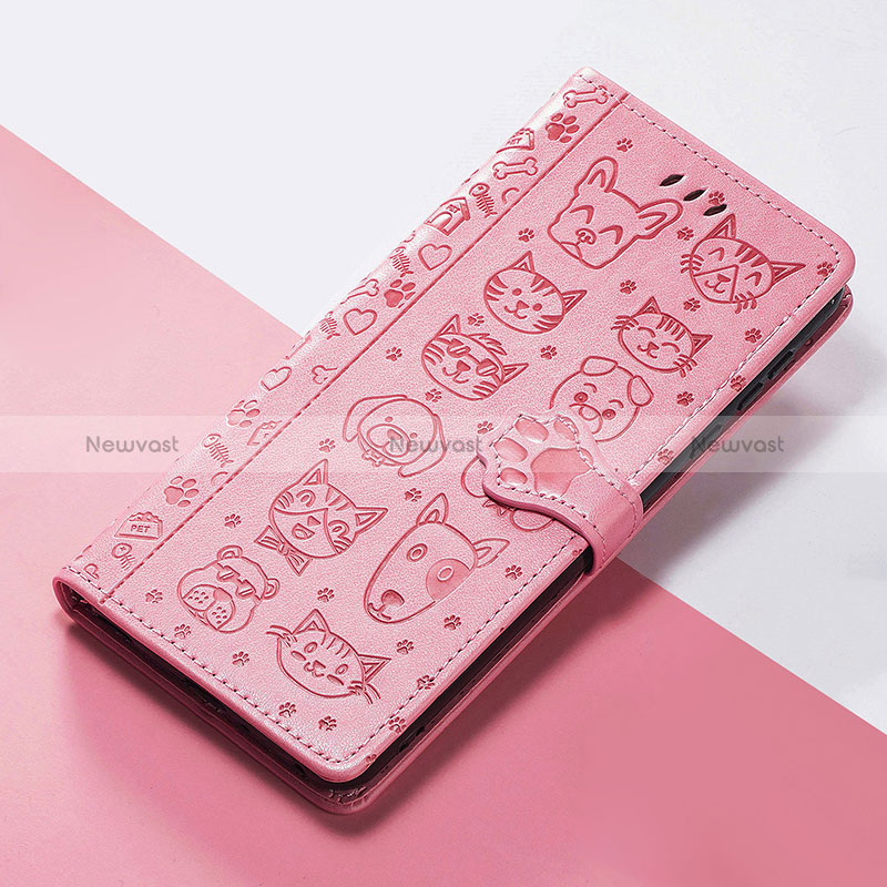 Leather Case Stands Fashionable Pattern Flip Cover Holder S05D for Huawei Enjoy 50 Pink