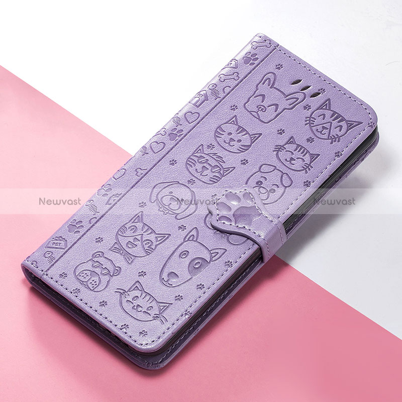 Leather Case Stands Fashionable Pattern Flip Cover Holder S05D for Huawei Honor 50 5G Purple