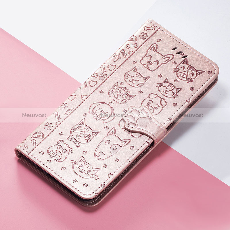 Leather Case Stands Fashionable Pattern Flip Cover Holder S05D for Huawei Honor 50 Pro 5G Rose Gold