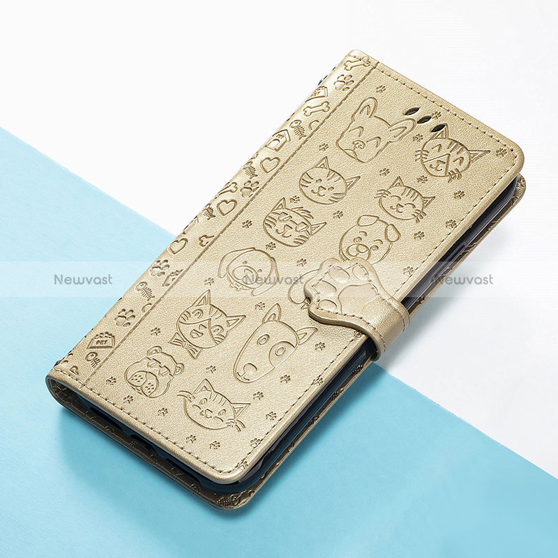 Leather Case Stands Fashionable Pattern Flip Cover Holder S05D for Huawei Honor 50 SE 5G Gold