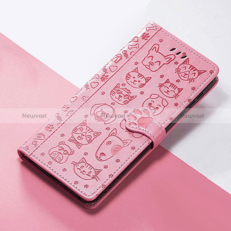 Leather Case Stands Fashionable Pattern Flip Cover Holder S05D for Huawei Honor 50 SE 5G Pink