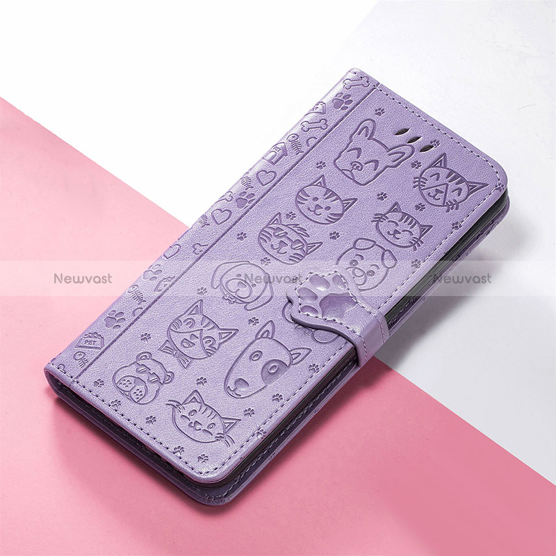 Leather Case Stands Fashionable Pattern Flip Cover Holder S05D for Huawei Honor 50 SE 5G Purple