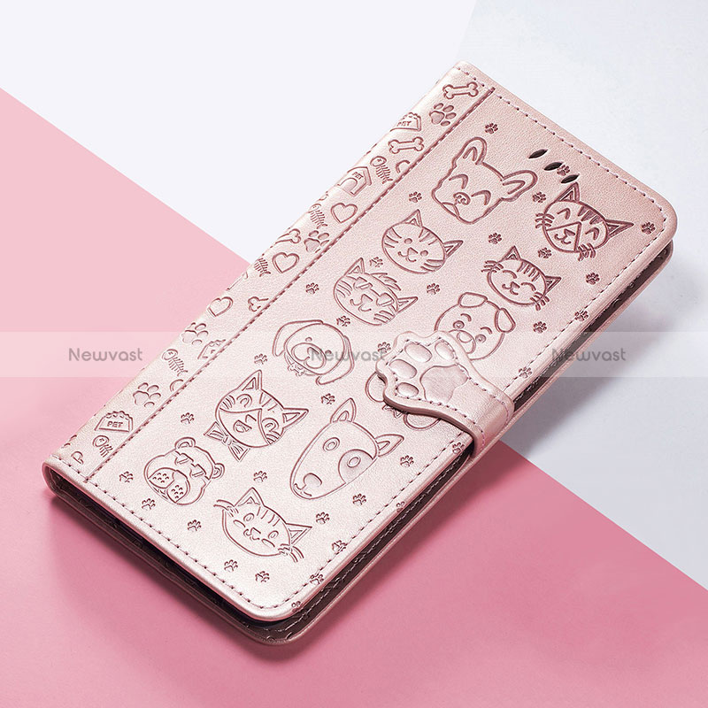 Leather Case Stands Fashionable Pattern Flip Cover Holder S05D for Huawei Honor 50 SE 5G Rose Gold