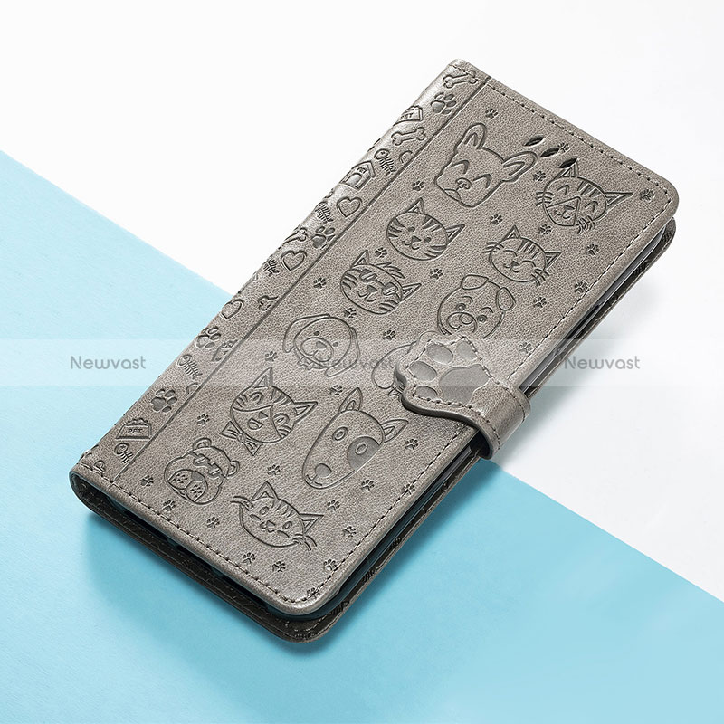 Leather Case Stands Fashionable Pattern Flip Cover Holder S05D for Huawei Honor 60 SE 5G Gray