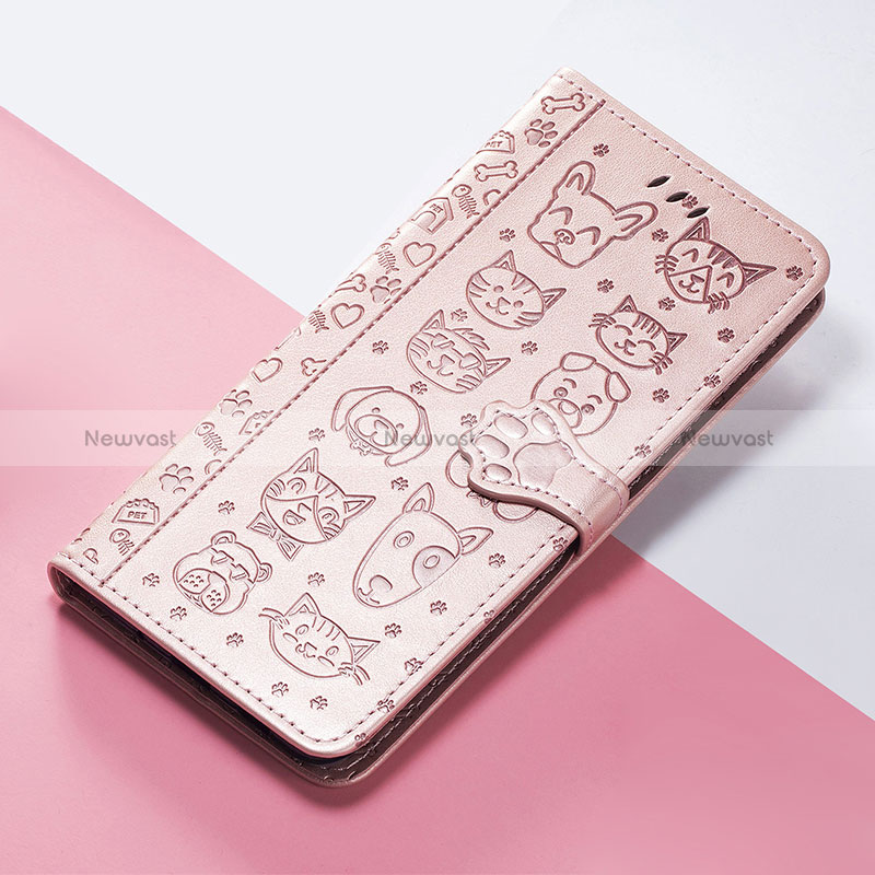 Leather Case Stands Fashionable Pattern Flip Cover Holder S05D for Huawei Honor 60 SE 5G Rose Gold