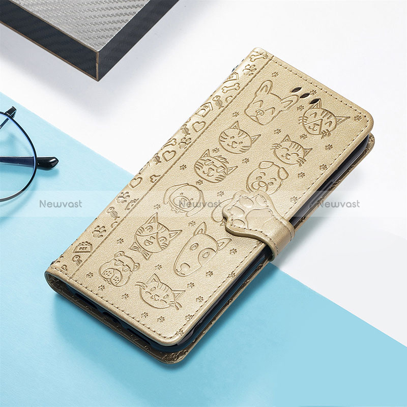 Leather Case Stands Fashionable Pattern Flip Cover Holder S05D for Huawei Honor 80 Pro 5G Gold