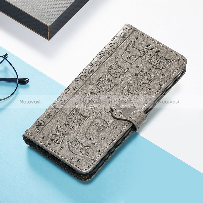 Leather Case Stands Fashionable Pattern Flip Cover Holder S05D for Huawei Honor 80 Pro 5G Gray