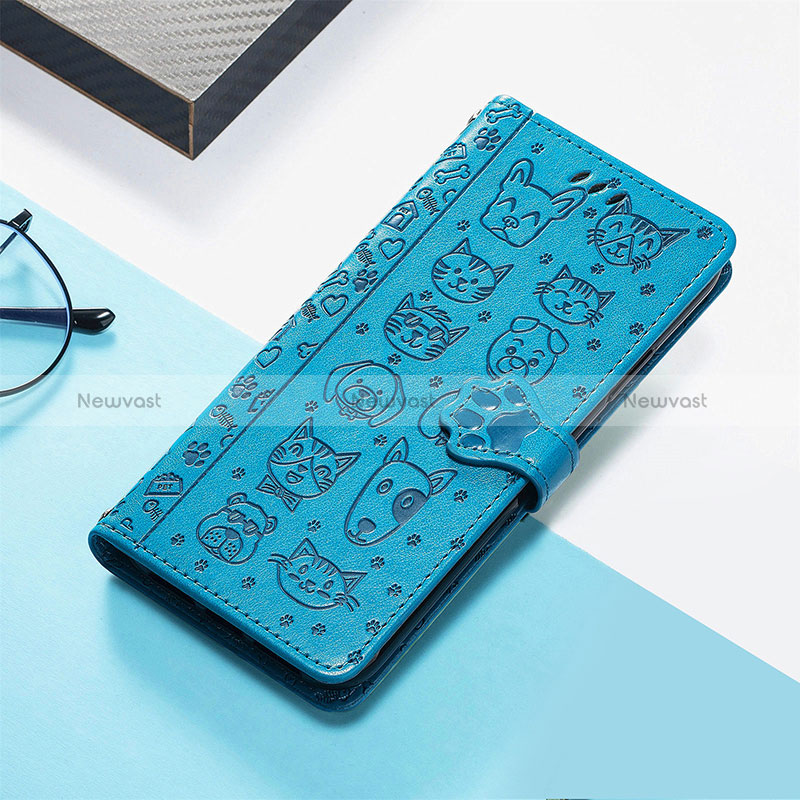 Leather Case Stands Fashionable Pattern Flip Cover Holder S05D for Huawei Honor 80 Pro Flat 5G Blue