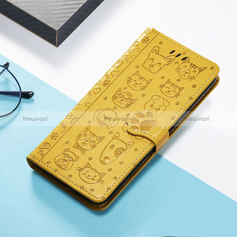 Leather Case Stands Fashionable Pattern Flip Cover Holder S05D for Huawei Honor 80 Pro Flat 5G Yellow