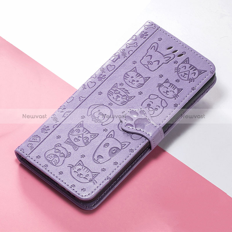 Leather Case Stands Fashionable Pattern Flip Cover Holder S05D for Huawei Honor Magic3 5G Purple