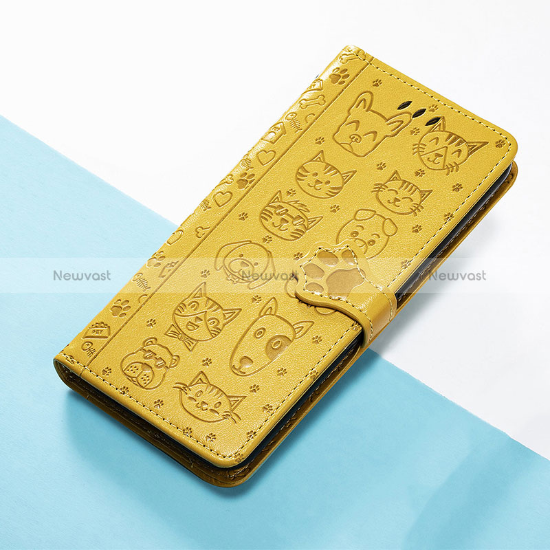 Leather Case Stands Fashionable Pattern Flip Cover Holder S05D for Huawei Honor Magic3 5G Yellow