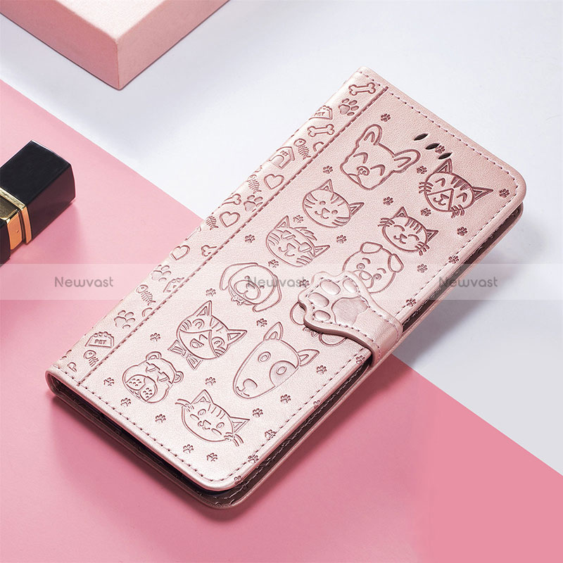 Leather Case Stands Fashionable Pattern Flip Cover Holder S05D for Huawei Honor Magic5 5G Rose Gold