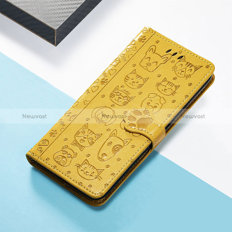 Leather Case Stands Fashionable Pattern Flip Cover Holder S05D for Huawei Honor Magic5 5G Yellow