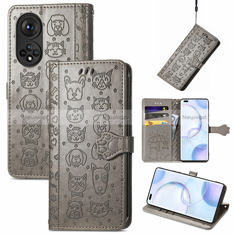 Leather Case Stands Fashionable Pattern Flip Cover Holder S05D for Huawei Nova 9 Pro