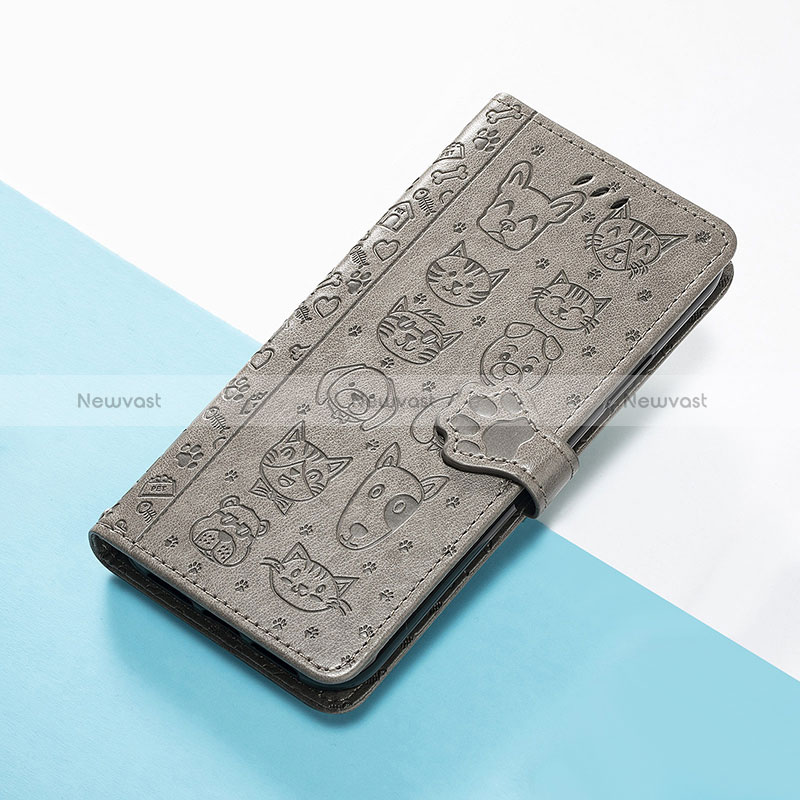 Leather Case Stands Fashionable Pattern Flip Cover Holder S05D for Huawei Nova 9 Pro Gray