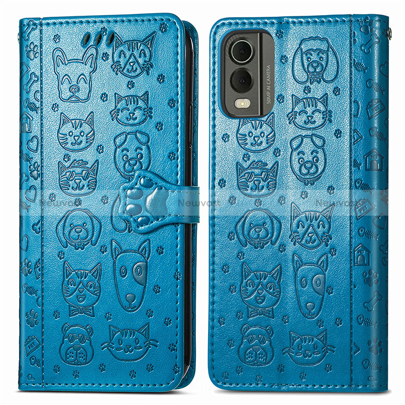 Leather Case Stands Fashionable Pattern Flip Cover Holder S05D for Nokia C210 Blue