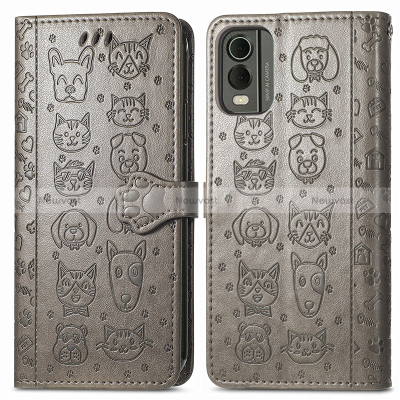 Leather Case Stands Fashionable Pattern Flip Cover Holder S05D for Nokia C210 Gray