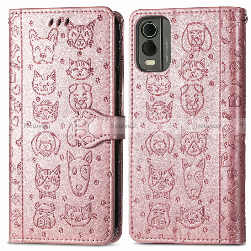 Leather Case Stands Fashionable Pattern Flip Cover Holder S05D for Nokia C210 Rose Gold