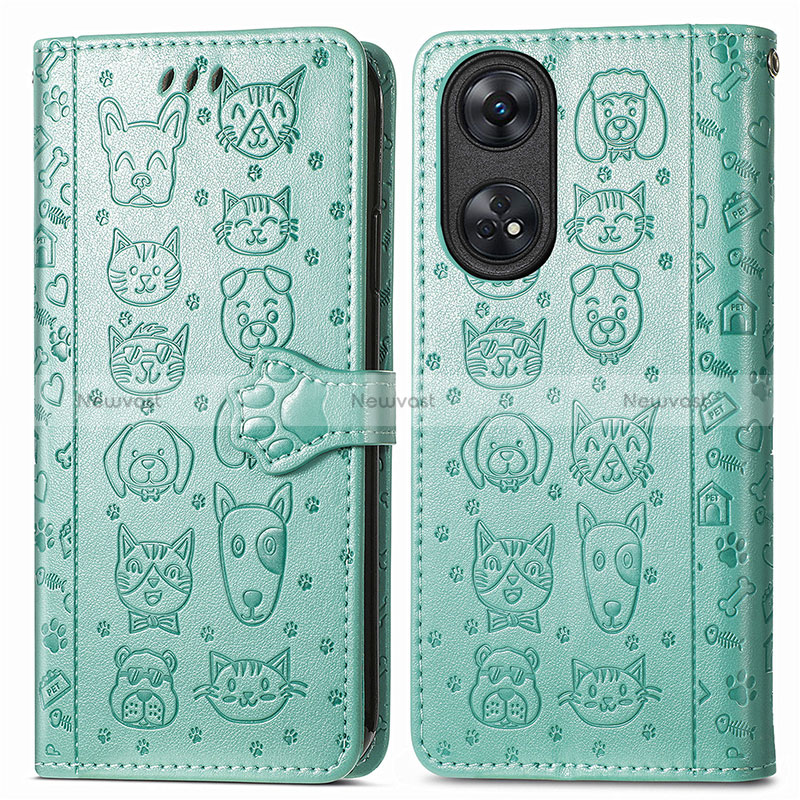 Leather Case Stands Fashionable Pattern Flip Cover Holder S05D for Oppo Reno8 T 4G Green