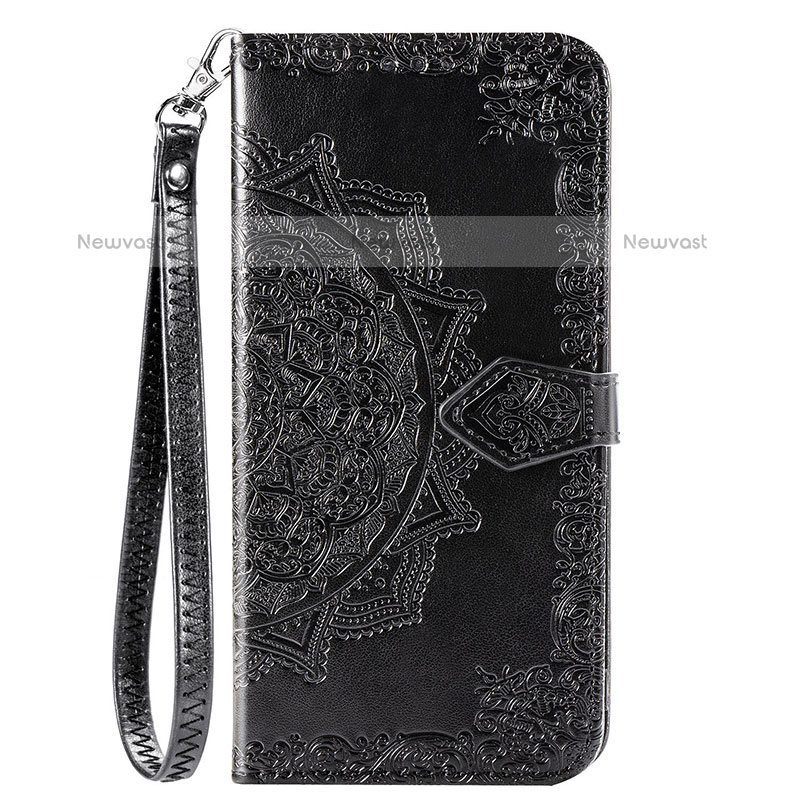 Leather Case Stands Fashionable Pattern Flip Cover Holder S05D for Samsung Galaxy A11 Black