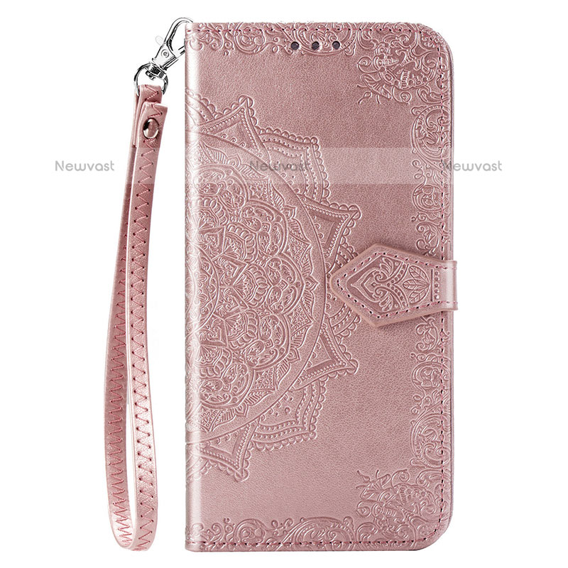 Leather Case Stands Fashionable Pattern Flip Cover Holder S05D for Samsung Galaxy M11 Rose Gold