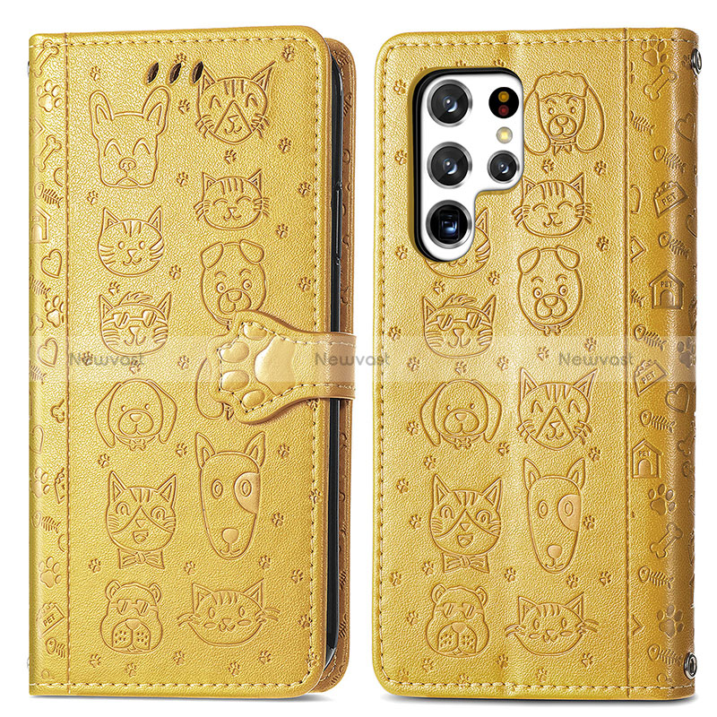 Leather Case Stands Fashionable Pattern Flip Cover Holder S05D for Samsung Galaxy S24 Ultra 5G