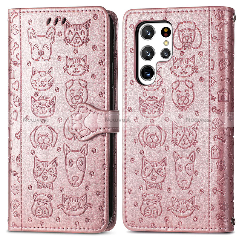 Leather Case Stands Fashionable Pattern Flip Cover Holder S05D for Samsung Galaxy S24 Ultra 5G