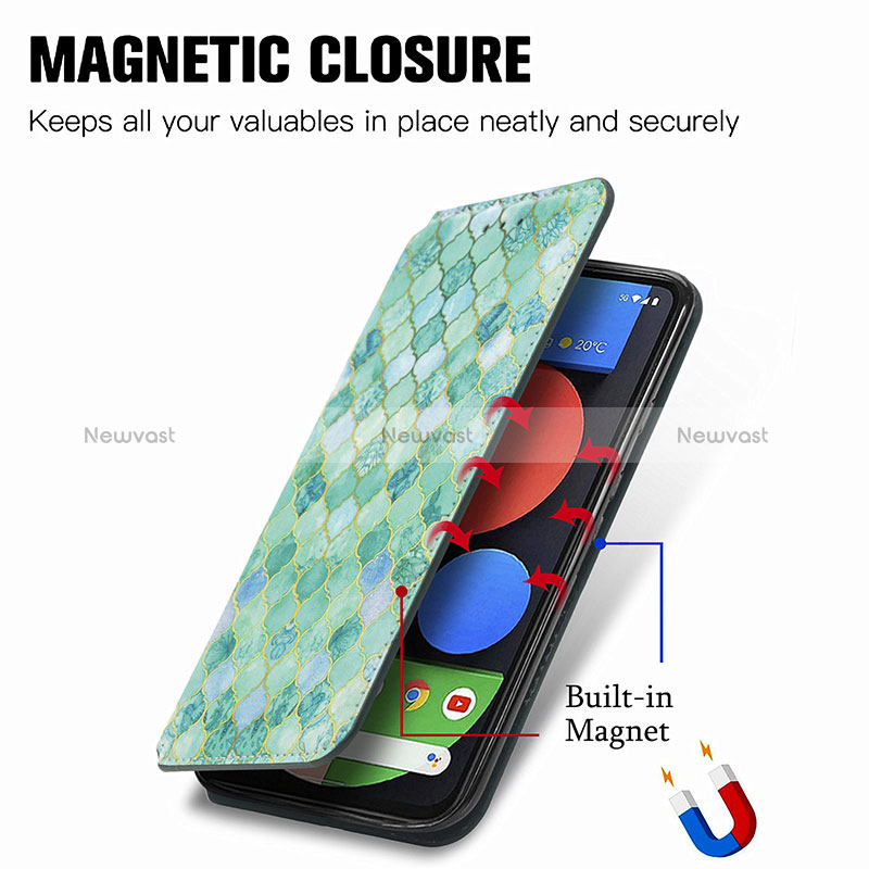 Leather Case Stands Fashionable Pattern Flip Cover Holder S06D for Google Pixel 5a 5G