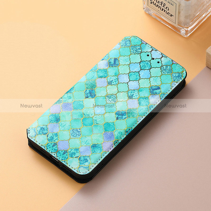 Leather Case Stands Fashionable Pattern Flip Cover Holder S06D for Google Pixel 5a 5G Green