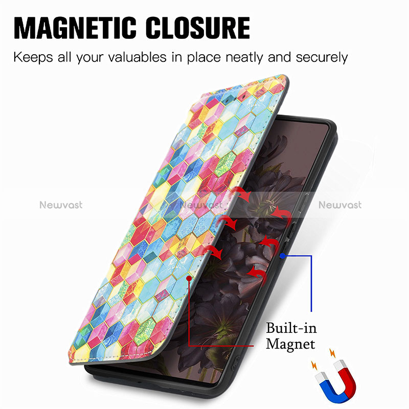 Leather Case Stands Fashionable Pattern Flip Cover Holder S06D for Google Pixel 7 Pro 5G