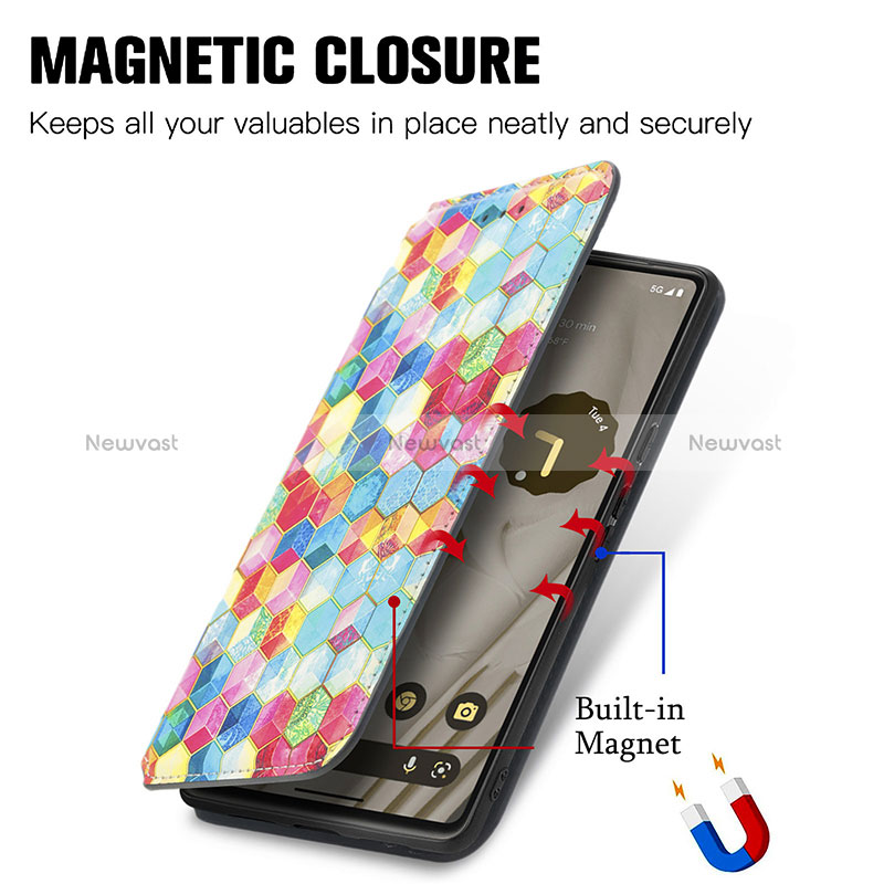 Leather Case Stands Fashionable Pattern Flip Cover Holder S06D for Google Pixel 7a 5G