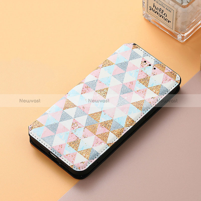 Leather Case Stands Fashionable Pattern Flip Cover Holder S06D for Huawei Enjoy 50 Pro White