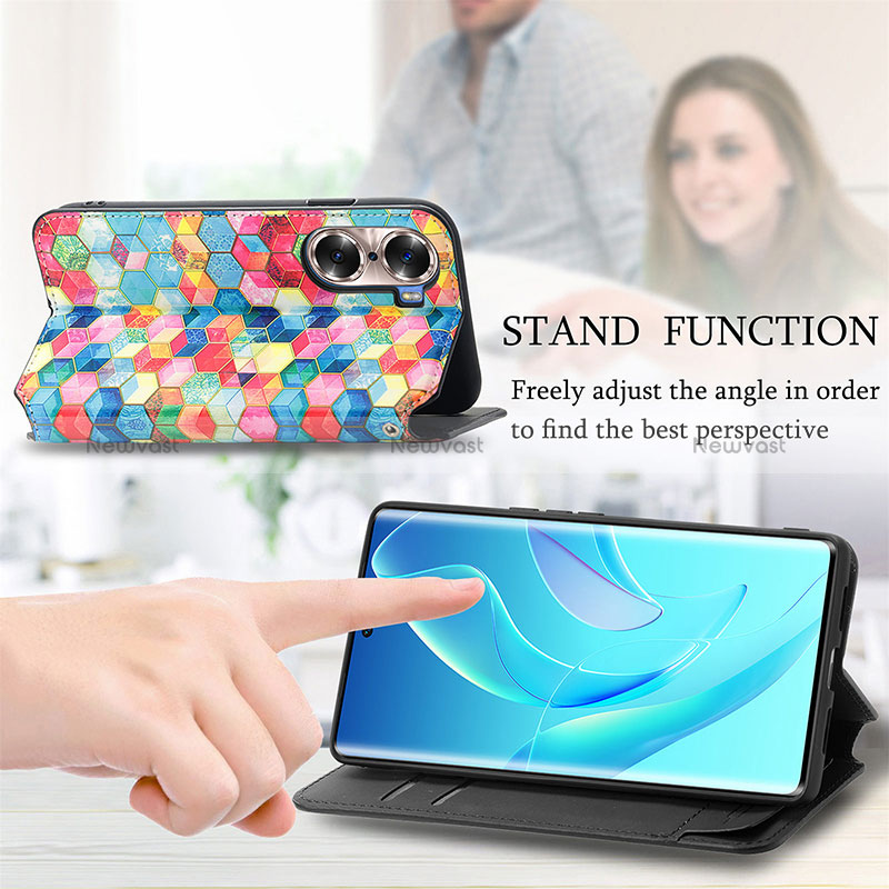 Leather Case Stands Fashionable Pattern Flip Cover Holder S06D for Huawei Honor 60 5G