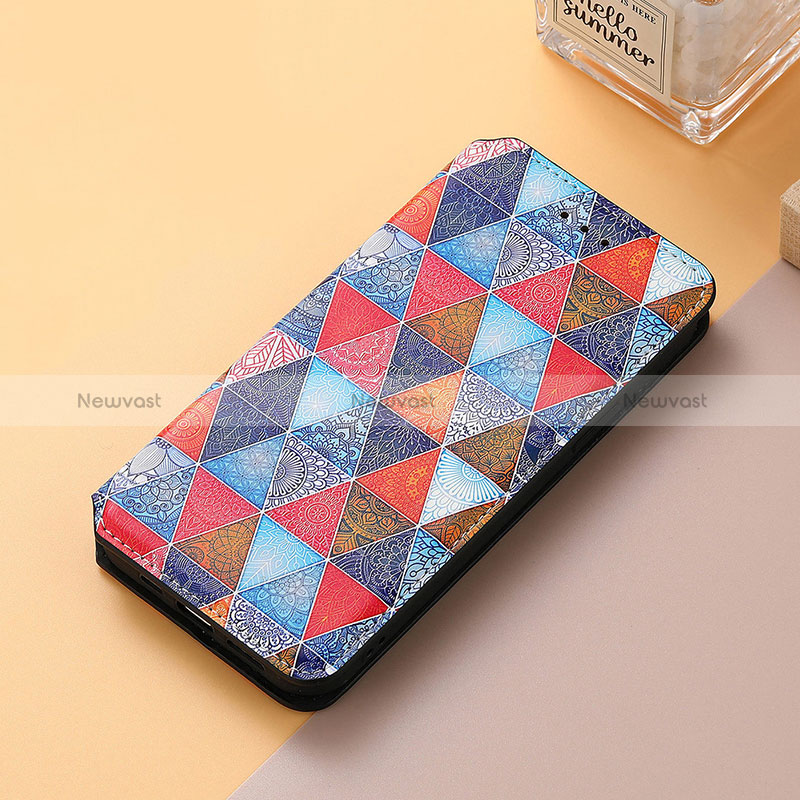 Leather Case Stands Fashionable Pattern Flip Cover Holder S06D for Huawei Honor 60 5G Brown