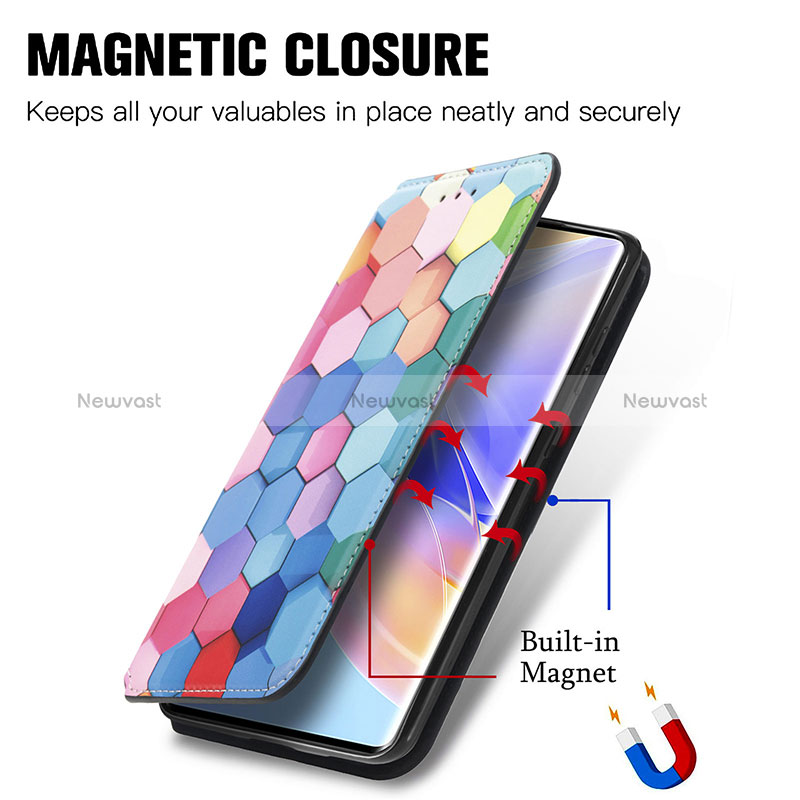 Leather Case Stands Fashionable Pattern Flip Cover Holder S06D for Huawei Honor 60 SE 5G