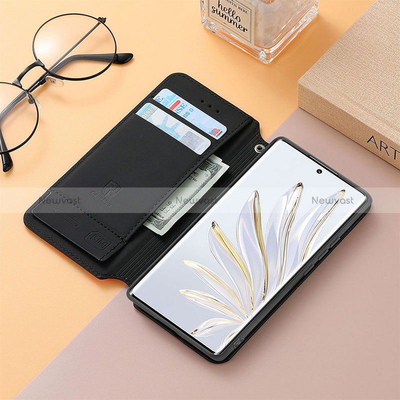 Leather Case Stands Fashionable Pattern Flip Cover Holder S06D for Huawei Honor 70 5G